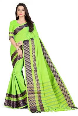 Green woven cotton silk saree with blouse 5