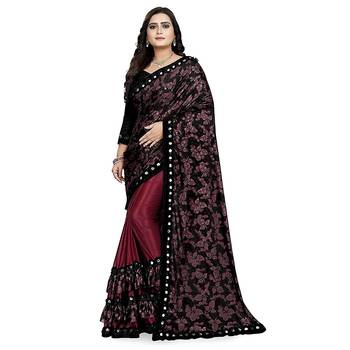 Magenta printed lycra saree with blouse 5