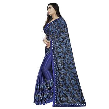 Blue printed lycra saree with blouse 1