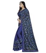 Blue printed lycra saree with blouse