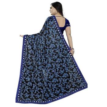 Blue printed lycra saree with blouse 3