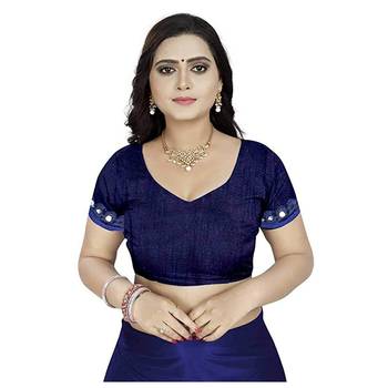 Blue printed lycra saree with blouse 4