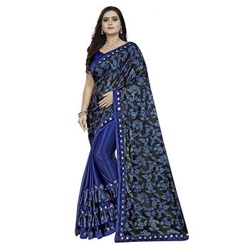 Blue printed lycra saree with blouse 5