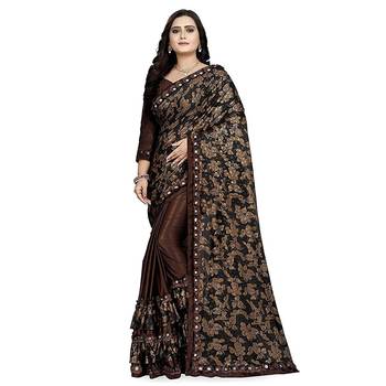 Brown printed lycra saree with blouse 3