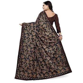 Brown printed lycra saree with blouse 4