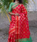 Red colour banarasi silk saree with running blouse 