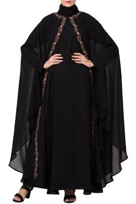 MRC Women Black Double Kaftaan-Shrug style Abaya with Hijab 1