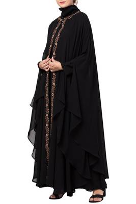 MRC Women Black Double Kaftaan-Shrug style Abaya with Hijab 4