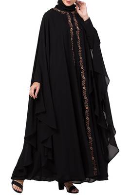 MRC Women Black Double Kaftaan-Shrug style Abaya with Hijab 5