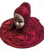 JSDC Magenta Color Diamond Stone Work Hosiery Scarf Hijab For Women