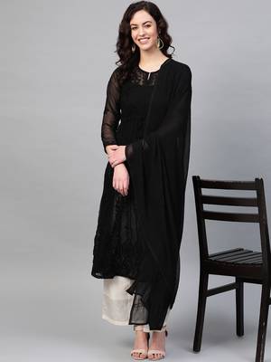 Black embroidered georgette chikankari-kurtis 1