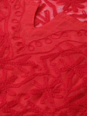 Red embroidered georgette chikankari-kurtis 2