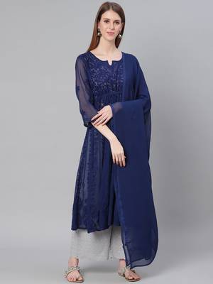 Navy-blue embroidered georgette chikankari-kurtis 2