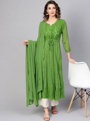 Green embroidered georgette chikankari-kurtis 1