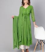 Green embroidered georgette chikankari-kurtis