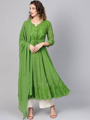 Green embroidered georgette chikankari-kurtis 3