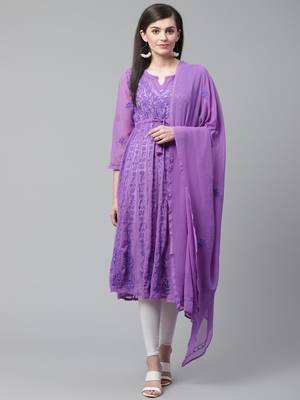 Purple embroidered georgette chikankari-kurtis 1