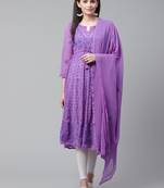 Purple embroidered georgette chikankari-kurtis