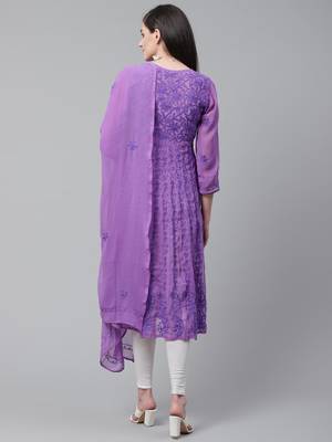 Purple embroidered georgette chikankari-kurtis 3
