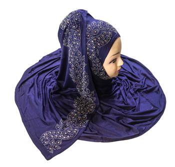 SDC Dark Blue Color Diamond Stone Work Hosiery Scarf Hijab For Women 2