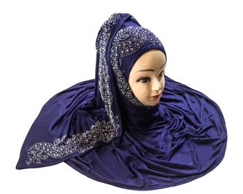 SDC Dark Blue Color Diamond Stone Work Hosiery Scarf Hijab For Women 4