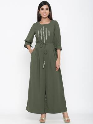 Olive embroidered cotton indowestern 1