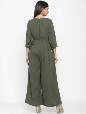 Olive embroidered cotton indowestern 2