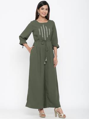 Olive embroidered cotton indowestern 3