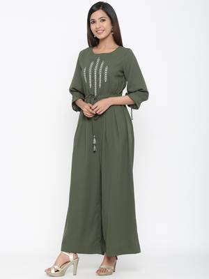 Olive embroidered cotton indowestern 4