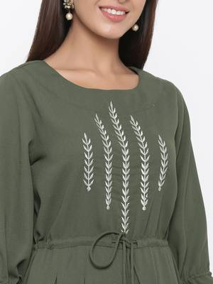 Olive embroidered cotton indowestern 5