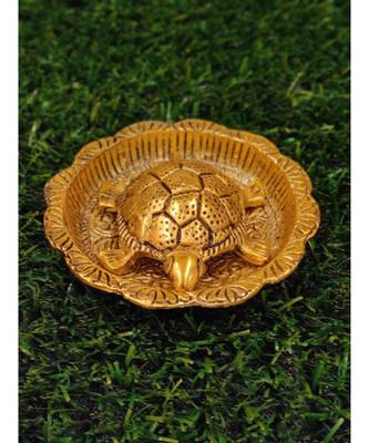 Gold Plated Metal Feng Shui Tortoise On Metal Plate - Gold Tortoise For Good Luck Money - Medium 1