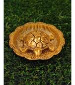 Gold Plated Metal Feng Shui Tortoise On Metal Plate - Gold Tortoise For Good Luck Money - Medium