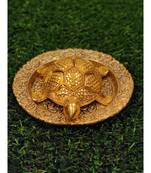 Gold Plated Metal Feng Shui Tortoise On Metal Plate - Gold Tortoise For Good Luck Money - Large
