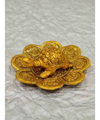 Gold Plated Metal Feng Shui Tortoise On Metal Plate - Gold Tortoise For Good Luck Money - small 1