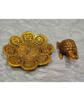 Gold Plated Metal Feng Shui Tortoise On Metal Plate - Gold Tortoise For Good Luck Money - small 2