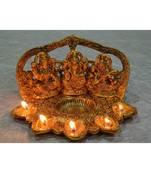 Hindu God Diwali Decorative Lord Laxmi Ganesha Saraswati Idol Darbar With Five Diyas For Puja