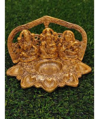 Hindu God Diwali Decorative Lord Laxmi Ganesha Saraswati Idol Darbar With Five Diyas For Puja 3