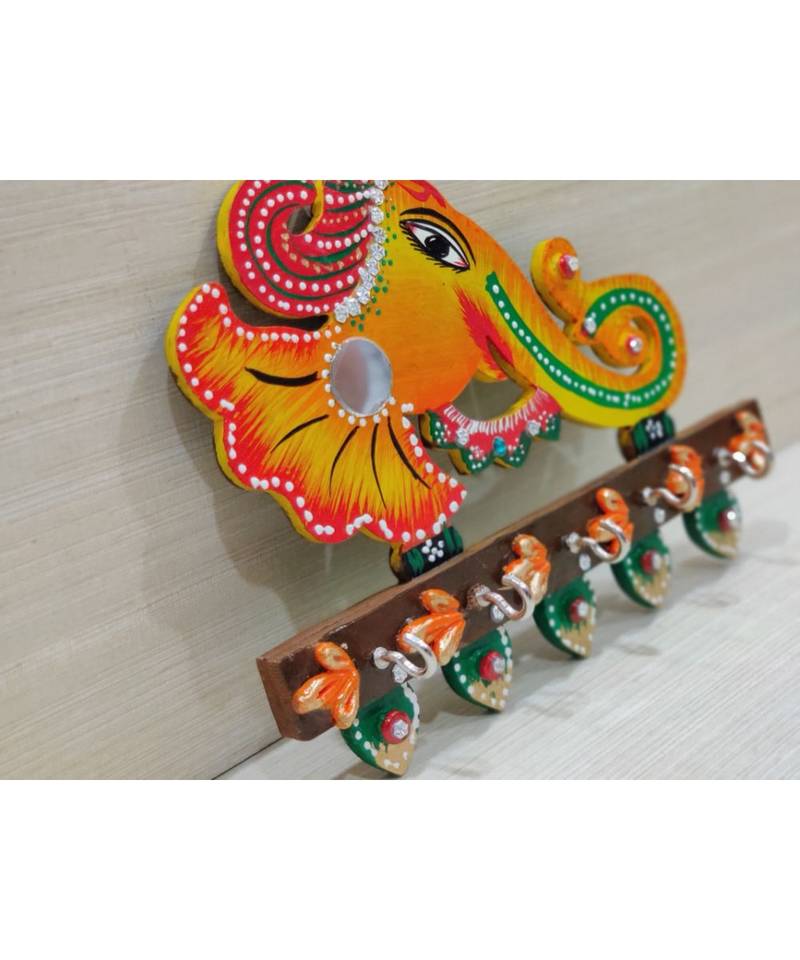 Ganesha Wooden Wall Hanging With Key Holder For Home Office Wall Decor