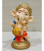 Polyresin Dancing Hindu God Idol Ganesha Playing Dholak Statue Home Office Living Room Temple decor Posing Showpiece