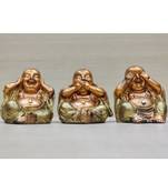 Polyresin Feng Shui Three Laughing Buddhas Idol Home decor Showpiece For Good Luck Fortune Decorative