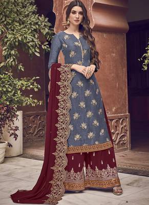 Grey Jacquard Pakistani Salwar Kameez 1