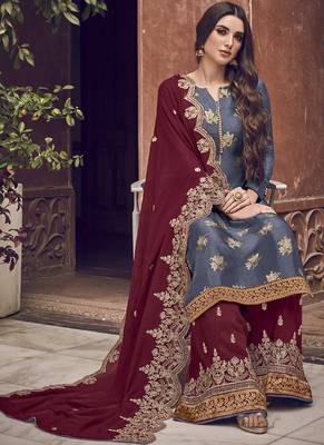 Grey Jacquard Pakistani Salwar Kameez 2