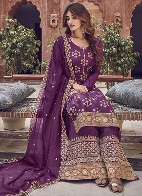 Purple Jacquard Pakistani Salwar Kameez 2