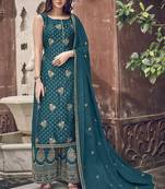 Dark Teal Jacquard Pakistani Salwar Kameez