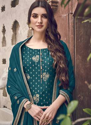 Dark Teal Jacquard Pakistani Salwar Kameez 3