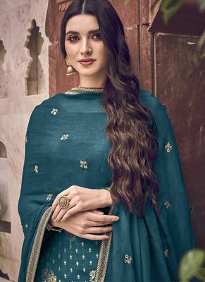 Dark Teal Jacquard Pakistani Salwar Kameez 4