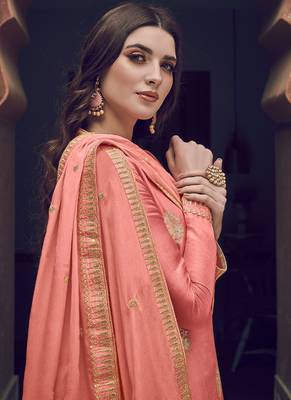 Peach Jacquard Pakistani Salwar Kameez 2