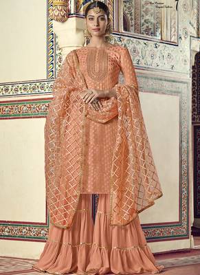 Peach Viscose Pakistani Salwar Kameez 1