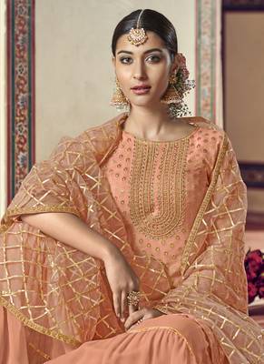 Peach Viscose Pakistani Salwar Kameez 2
