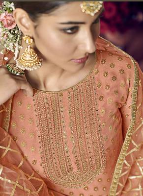 Peach Viscose Pakistani Salwar Kameez 3